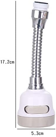 Flexible faucet adapter with measurements on a white background