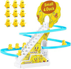 Duck climbing stairs track toy set.