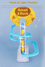Duck climbing stairs track toy set.