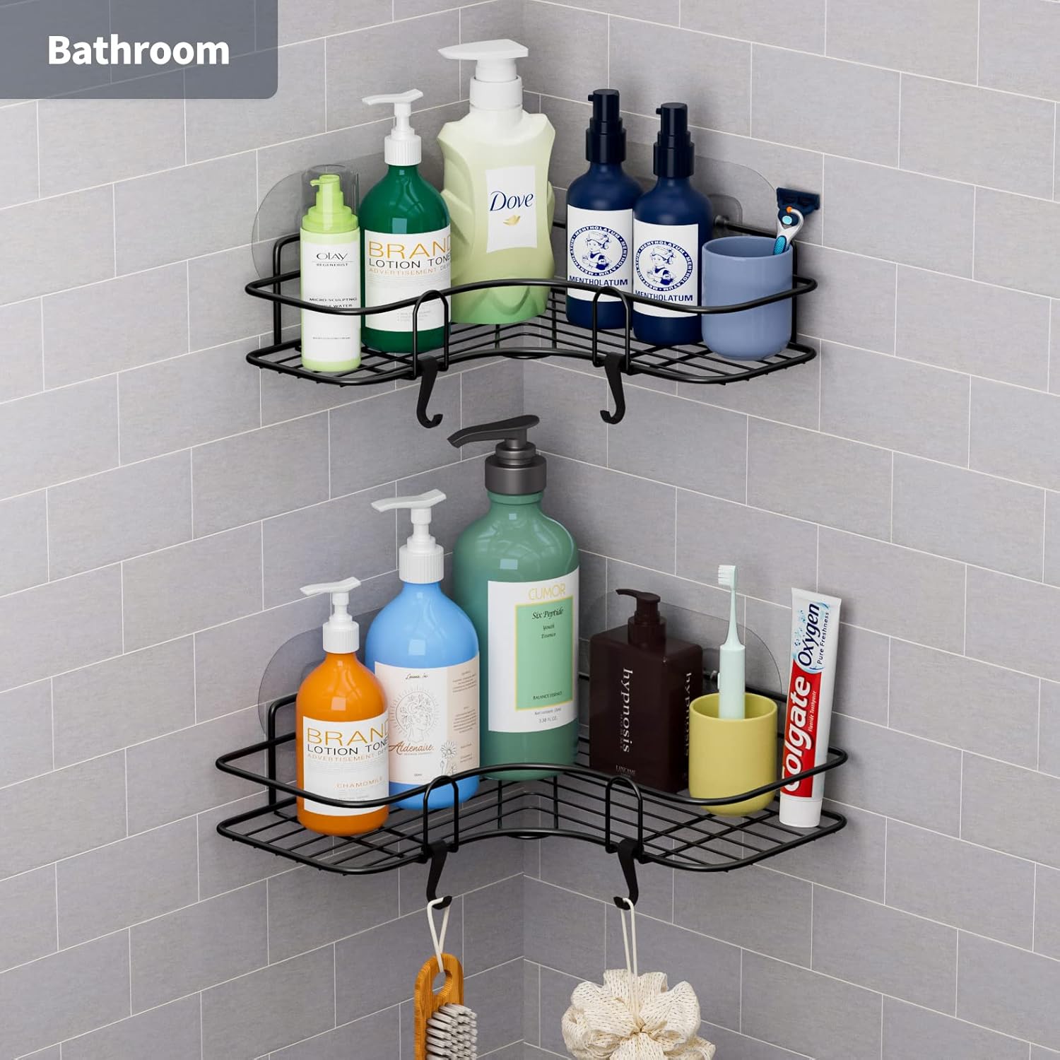 Metal corner shower shelf