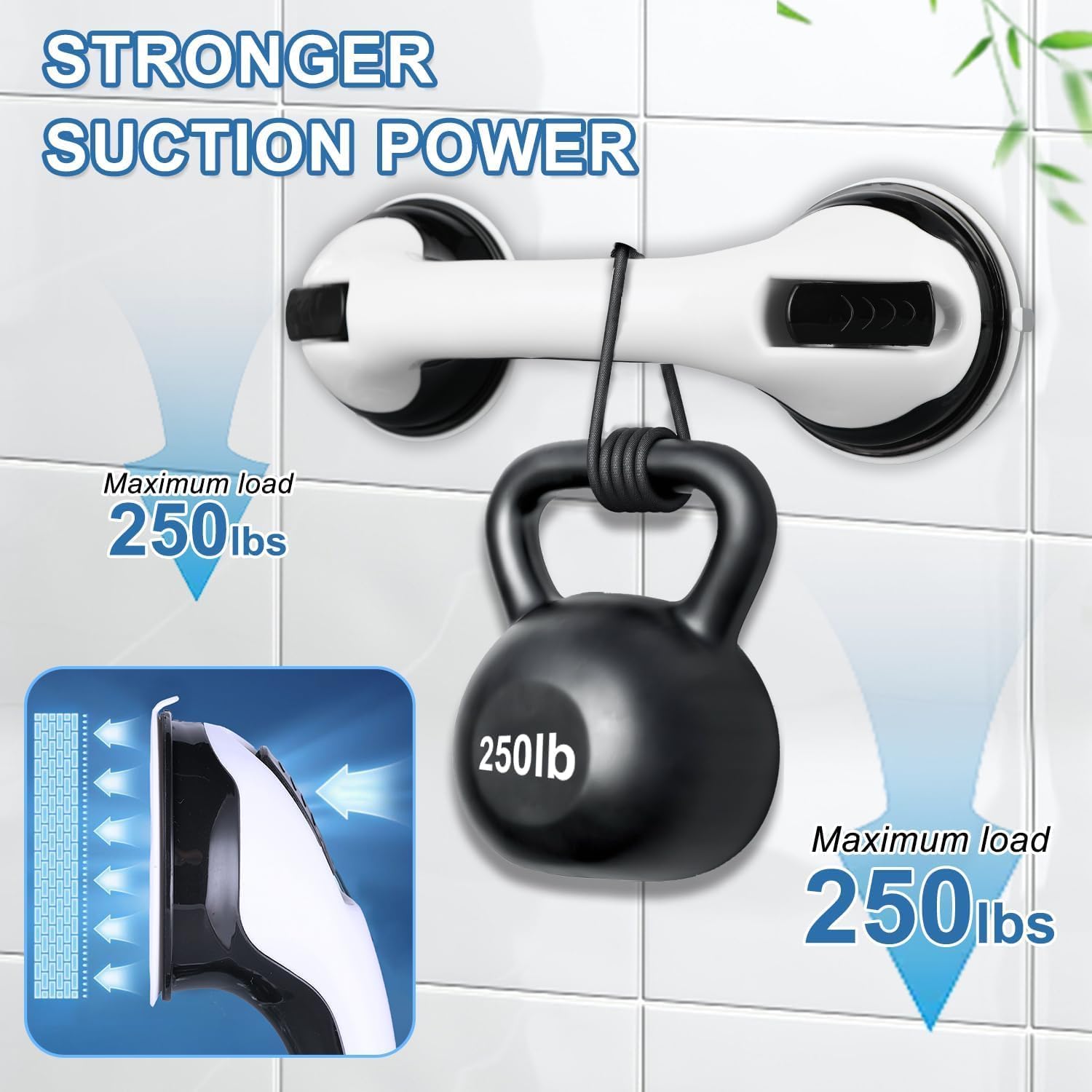 Shower grab bar with strong suction cups