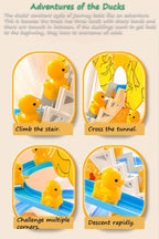Duck climbing stairs track toy set.