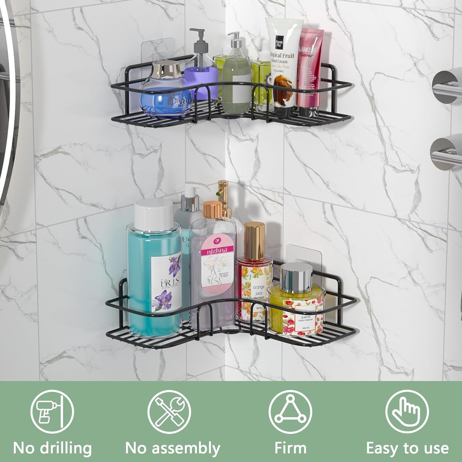 Metal corner shower shelf