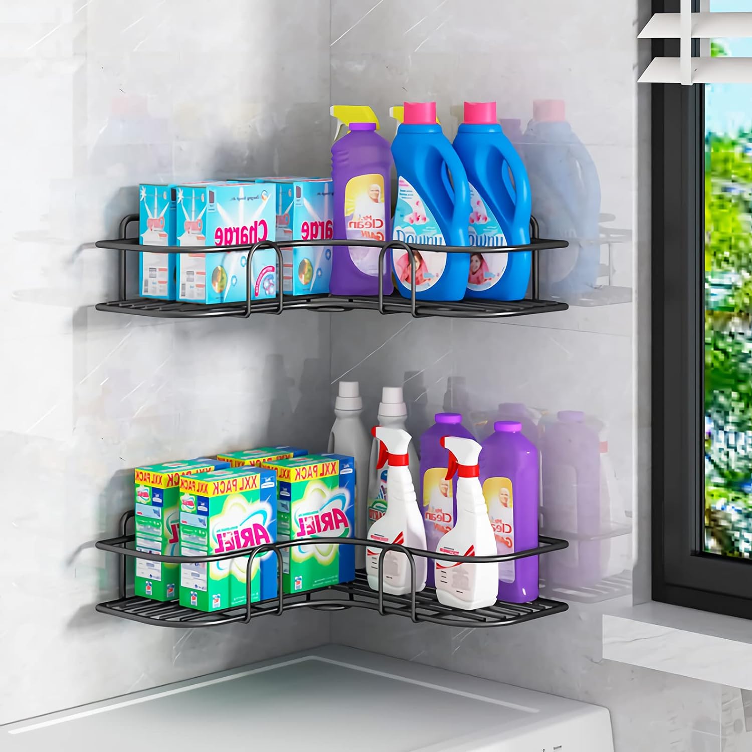 Metal corner shower shelf