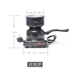 Black electric stove with dimensions labeled on a white background