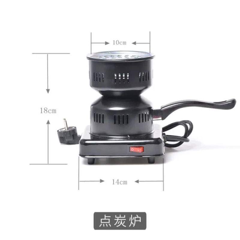 Black electric stove with dimensions labeled on a white background