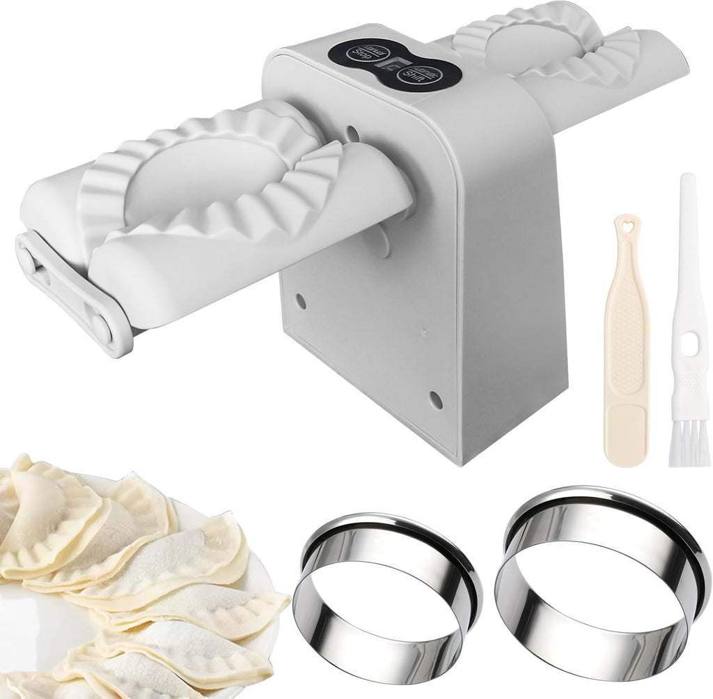 Pasta making machine with attachments and dough on a white background