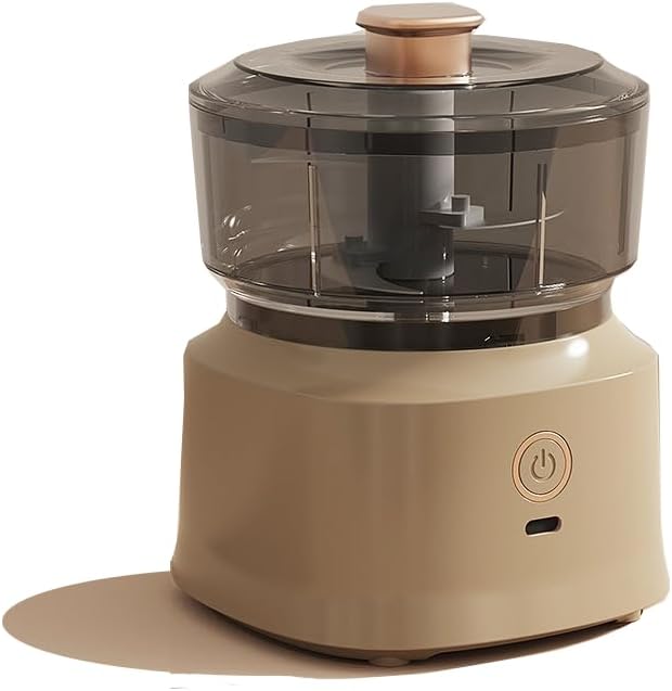 Beige kitchen chopper with clear top on a white background