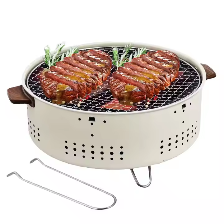 Portable round charcoal BBQ grill
