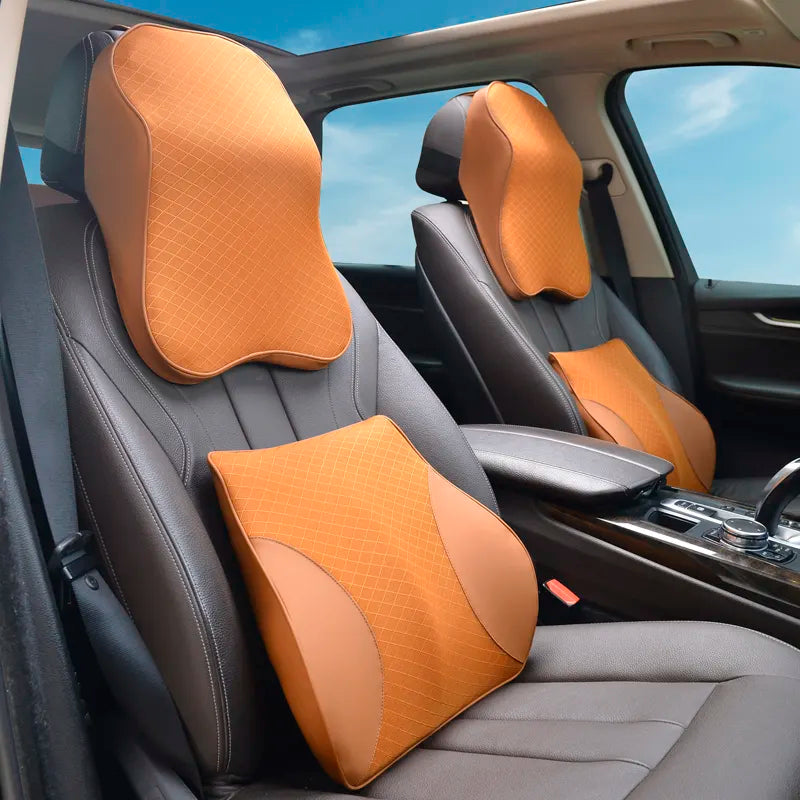 Set of car neck and lumbar support pillows