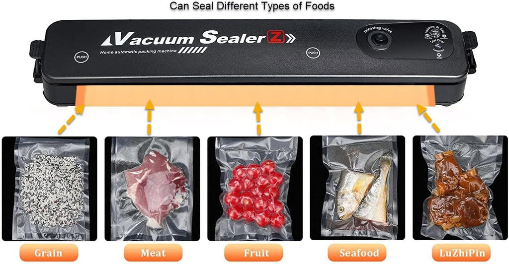 Vacuum sealer with illustrations of food types it can seal