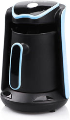 Black and blue electric kettle on a white background