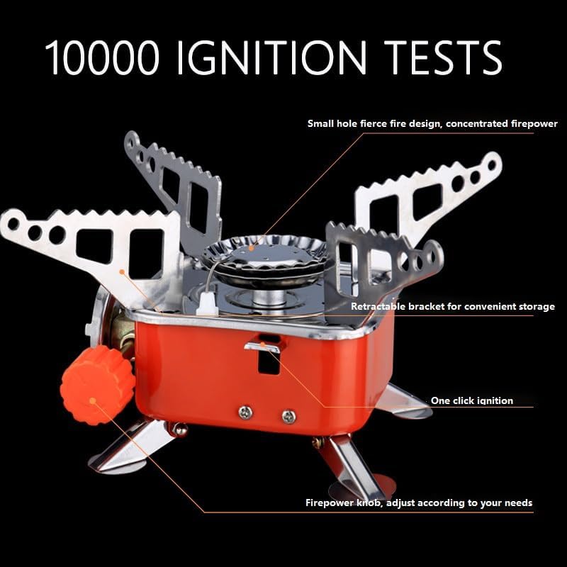 Portable stove with features highlighted on a black background