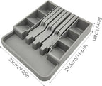 Gray silicone ice cube tray with dimensions indicated