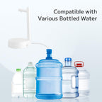 Collection of various bottled water containers with a text overlay indicating compatibility.