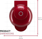 Red appliance with Holstein branding and dimensions on a grid background