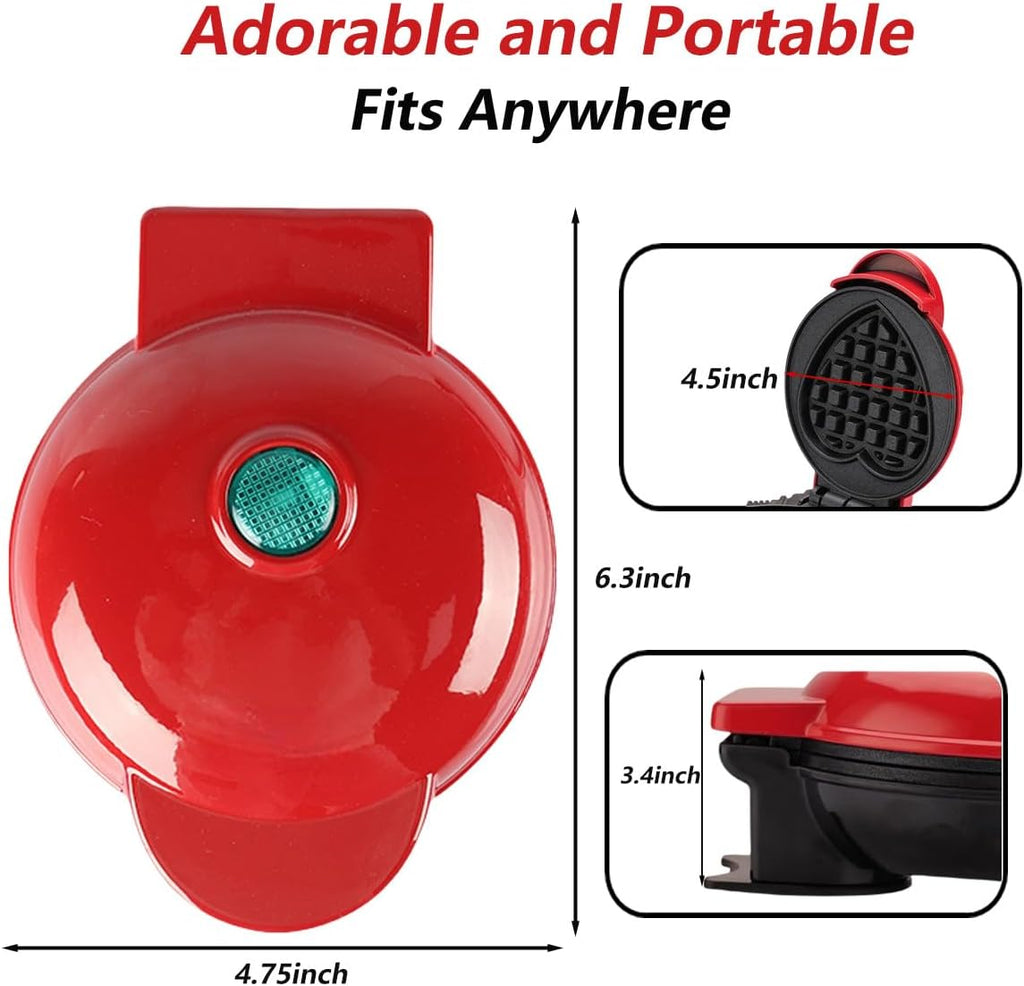 Red portable device with green light, showing dimensions on a white background.