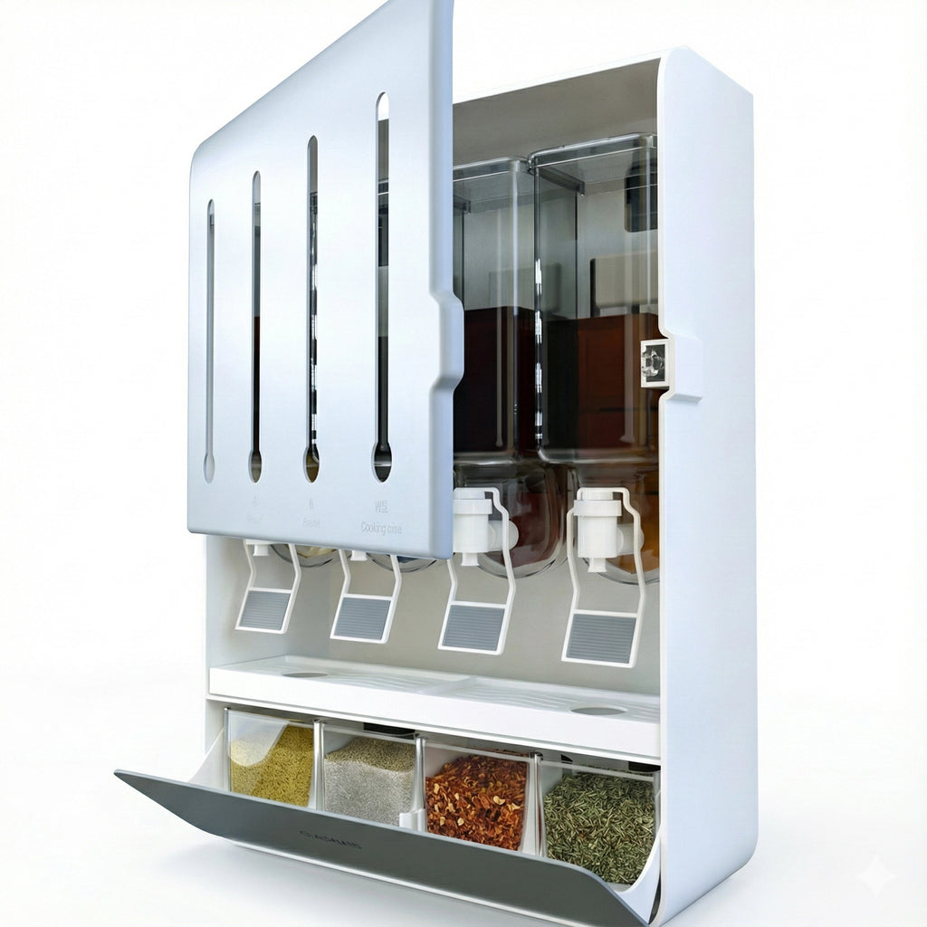 Wall-mounted 4-compartment dispenser