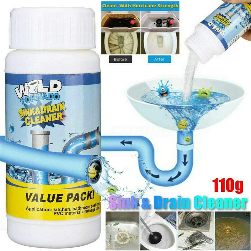 WILD Tornado Sink & Drain Cleaner packaging with images of cleaning results.