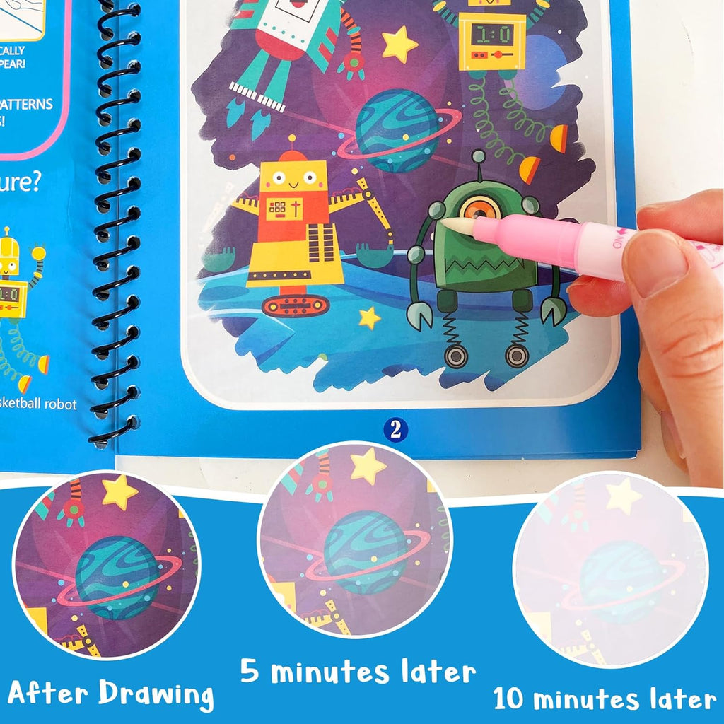 Reusable children's cartoon magic water painting book with a water pen