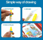 Reusable children's cartoon magic water painting book with a water pen