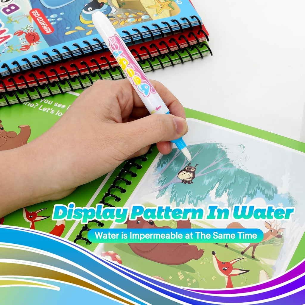 Reusable children's cartoon magic water painting book with a water pen
