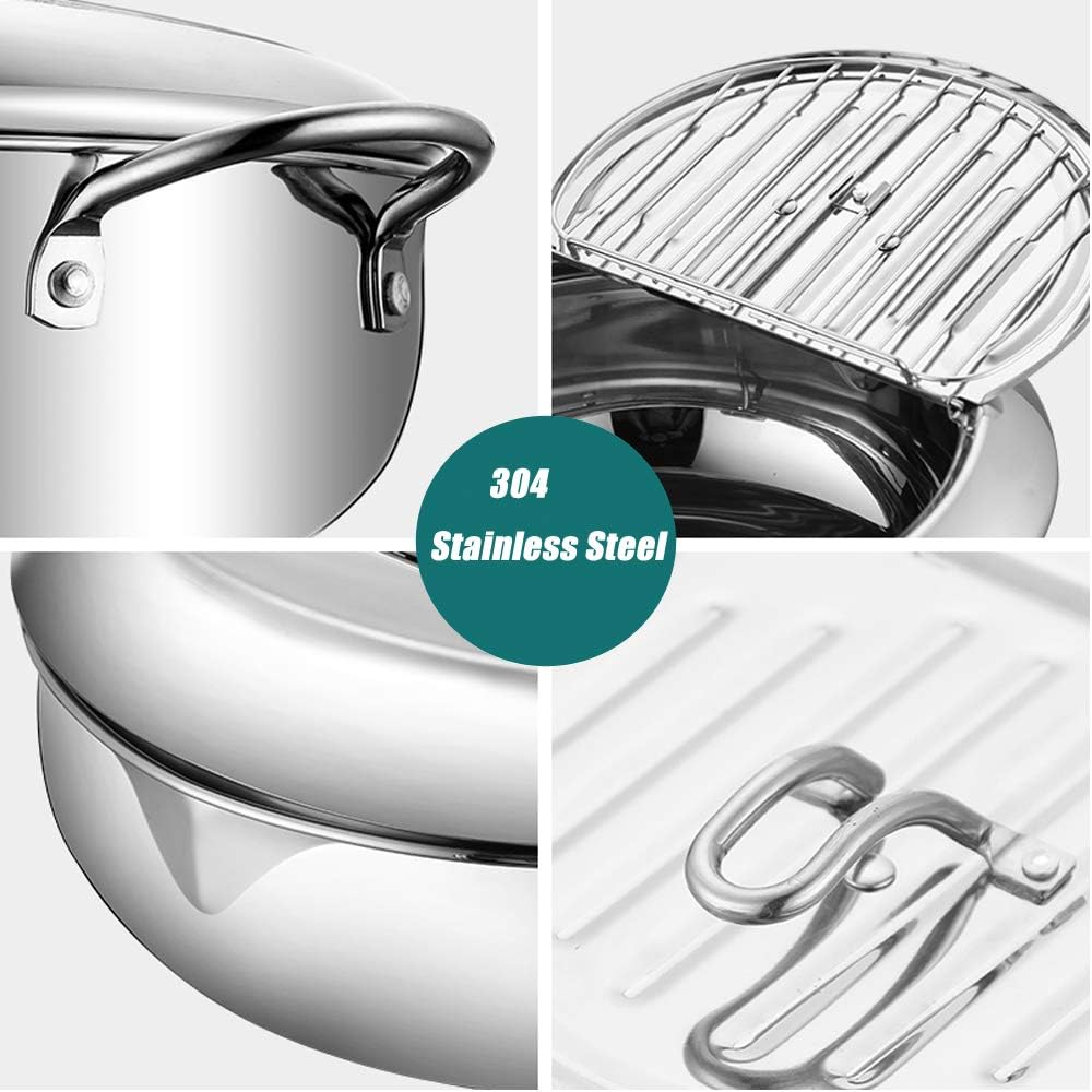 Collage of stainless steel cookware with close-ups on lid, interior, and handle.