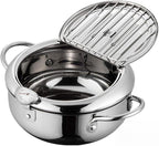 Stainless steel pot with lid on a white background